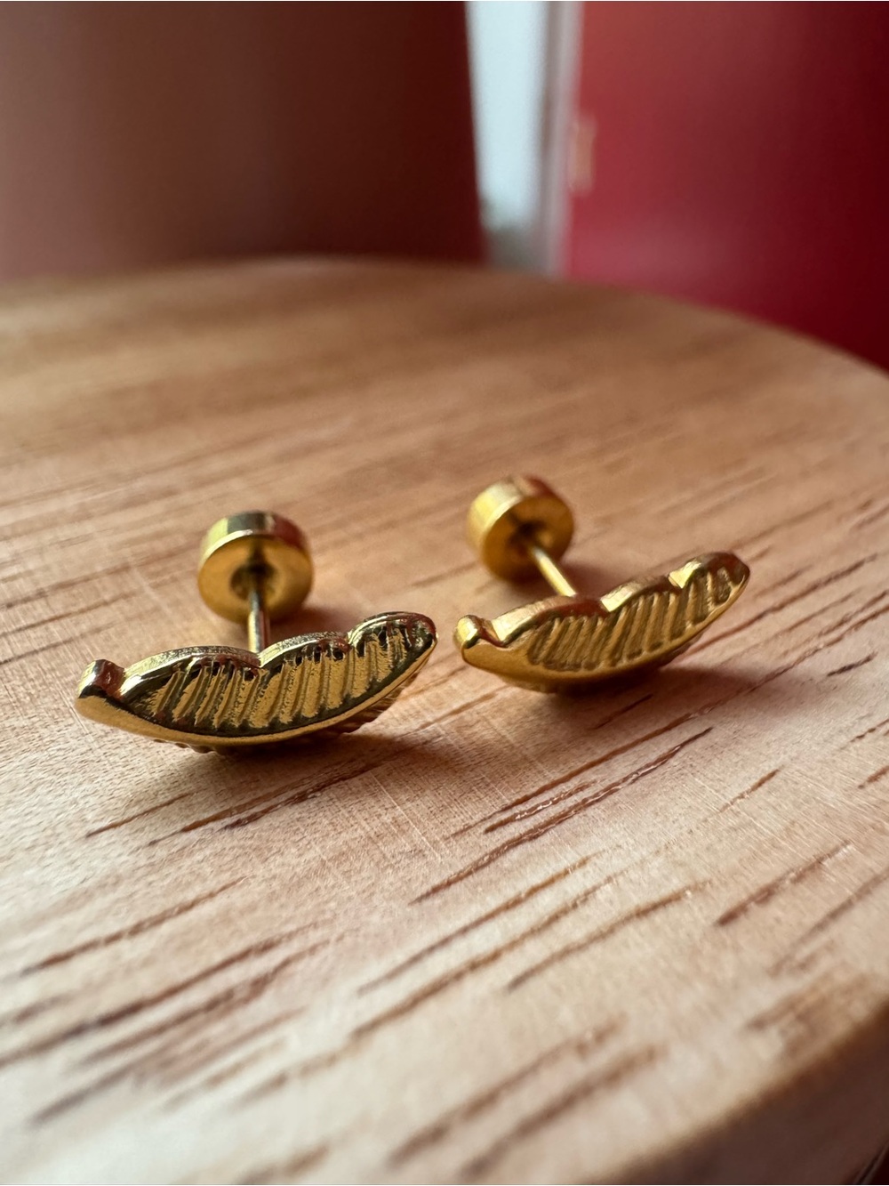 Gold Leaf Stud Earrings - Classic Gold Finish